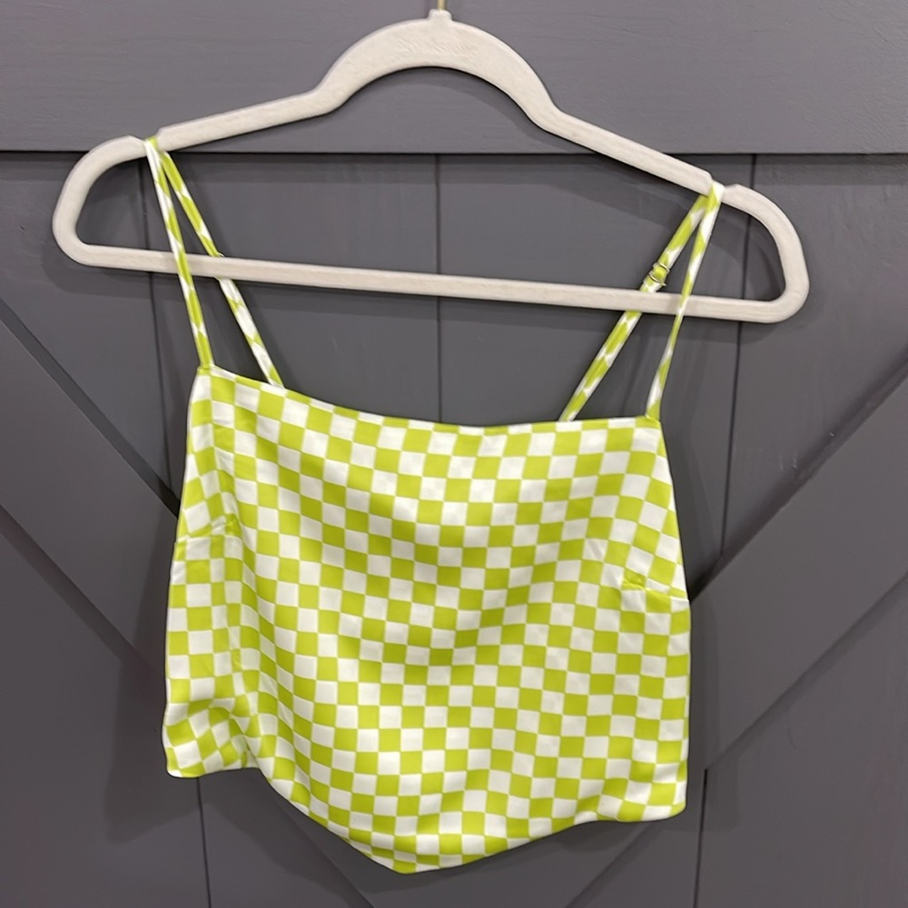 Gianni Bini Green and White Crop Camisole with Bow on Back L